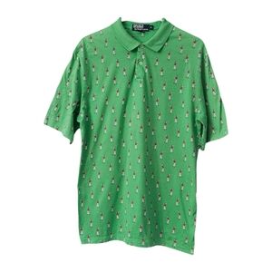 Vintage Polo Ralph Lauren Men's Polo Shirt All-Over Golfer Print Medium Green